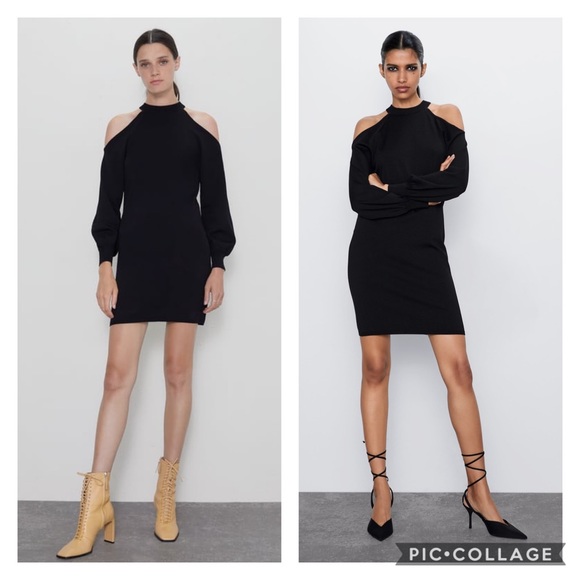 NWT Zara Knit Cold Shoulder Knit Mini Dress - Picture 1 of 5